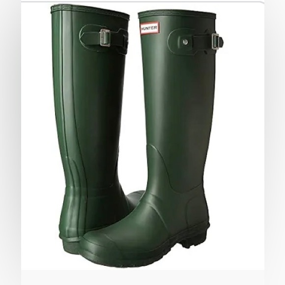 Hunter tall rain boots, matte green, size 7 - Picture 1 of 13